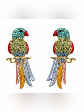 Zara Multicolor Parrot Drop Earrings - Red, Green, Blue, Gold